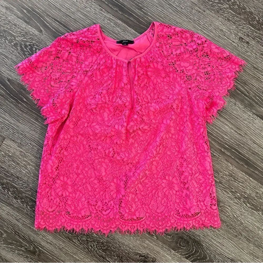 J. Crew Short Sleeve Lace Shirt in Fuchsia New